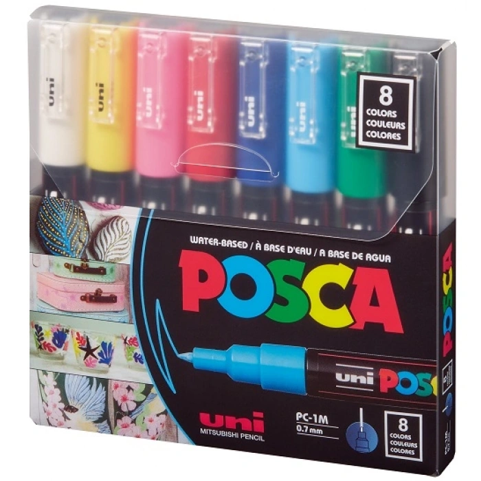 Uni Posca PC-1M 0.7 Su Bazlı Boyama Markörü Seti Ana Renkler 8 RENK