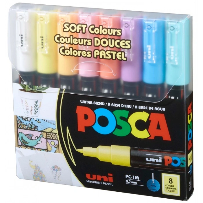 Uni Posca PC-1M 0.7 Su Bazlı Boyama Markörü Seti Pastel Renkler 8 RENK