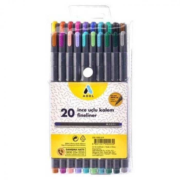 Adel Fineliner İnce Uçlu Kalem 20li Set