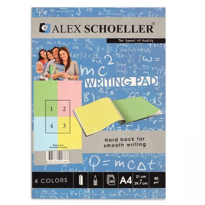 Alex Schoeller A4 Renkli Bloknot 80 gr. Çizgili 60lı