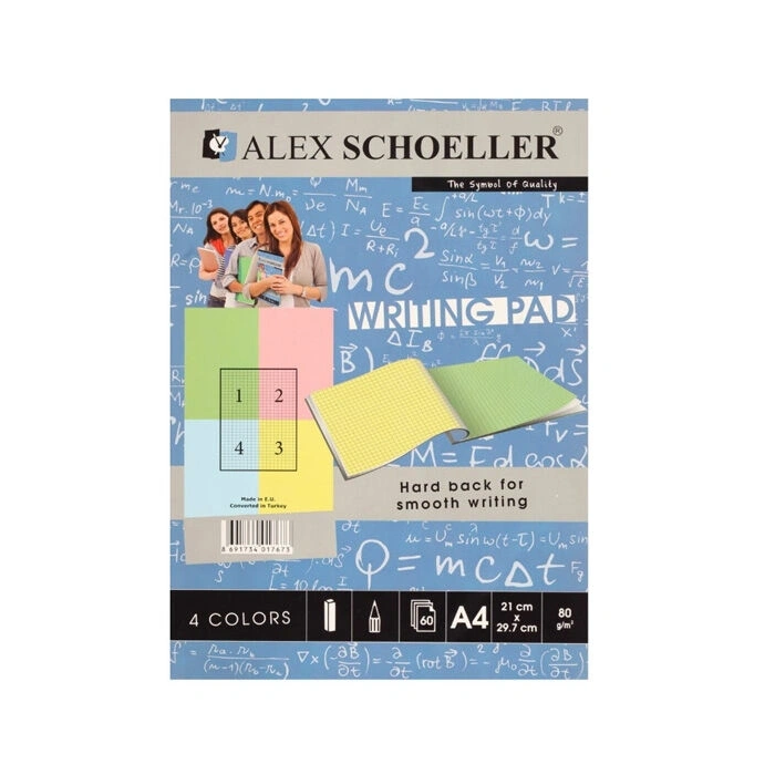 Alex Schoeller A4 Renkli Bloknot 80 gr. Kareli 60lı