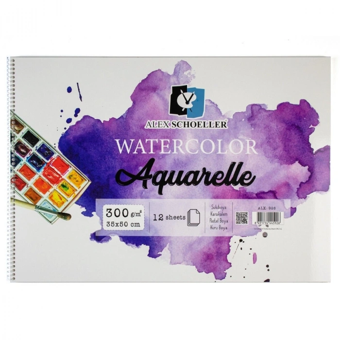 Alex Schoeller Aquarelle Sulu Boya Defteri 300gr 35x50cm 12yp Spiralli ALX-926