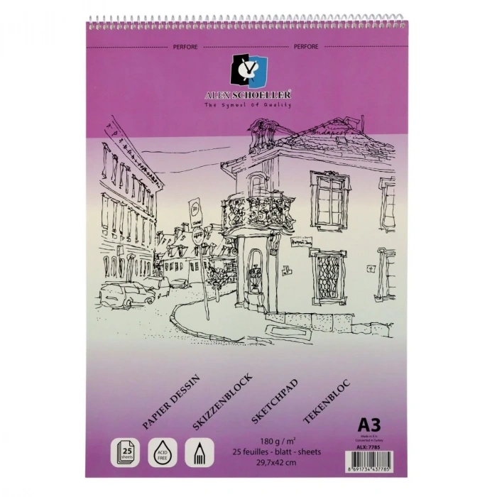 Alex Schoeller Eskiz Blok Defter Spiralli 180gr A3 25yp ALX-7785