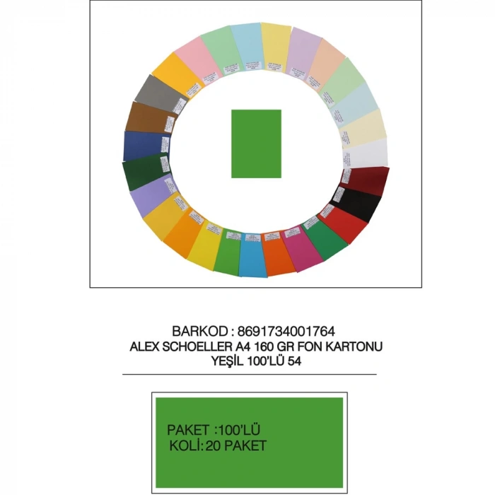 Alex Schoeller Fon Kartonu 160 GR A4 54 Yeşil