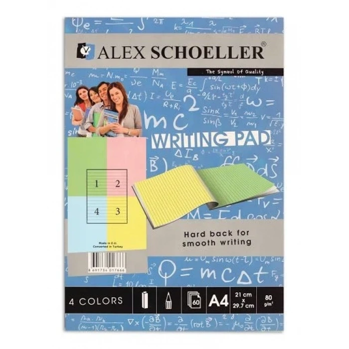 Alex Schoeller Renkli Bloknot Kareli 80gr A4 60yp ALX 888