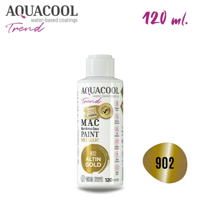 Aquacool Multi Akrilik Boya 120ml 902 Metalik Altın