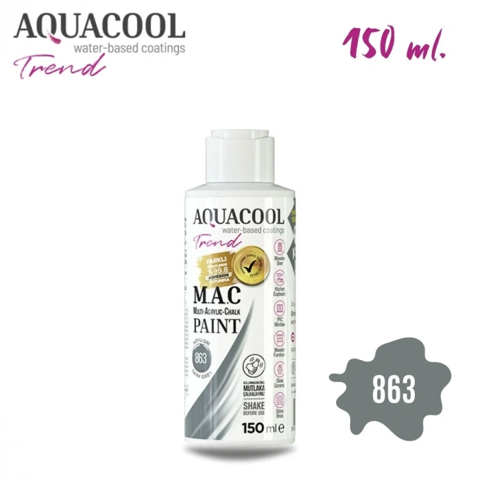 Aquacool Multi Akrilik Boya 150ml 863 Koyu Gri