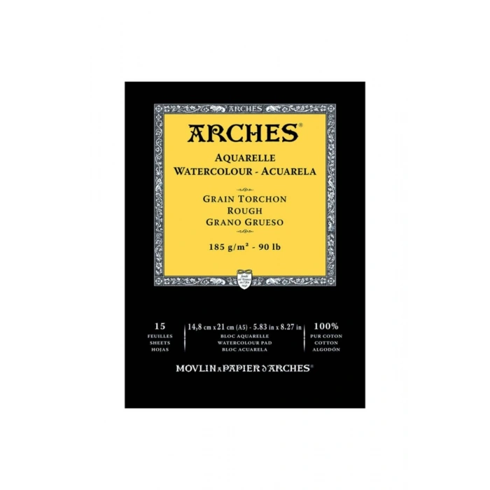 Arches Sulu Boya Defteri Blok Rough - Kalın Doku 185 gr. 15x21 cm. 15 Yaprak