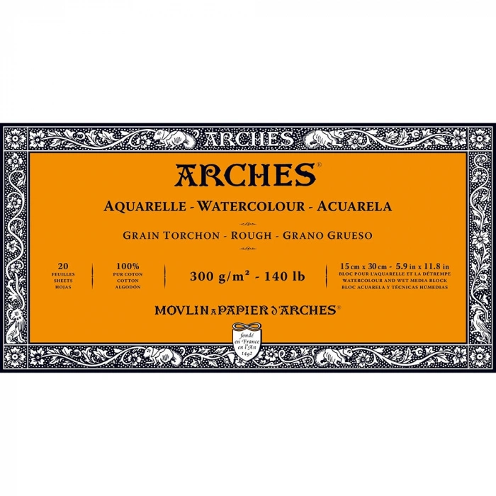 Arches Sulu Boya Defteri Blok Rough - Kalın Doku 300 gr. 15x30 cm. 20 Yaprak