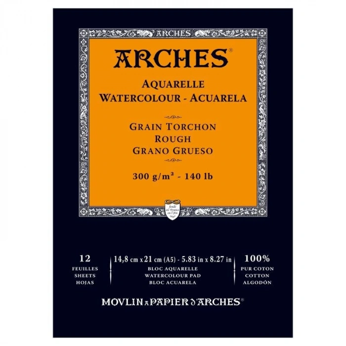 Arches Sulu Boya Defteri Blok Rough - Kalın Doku 300 gr. 15x21 cm. 12 Yaprak