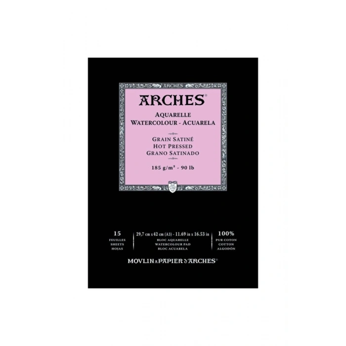 Arches Sulu Boya Defteri Blok Sıcak Baskı - Düz Doku 185 gr. 29x42 cm. 15 Yaprak