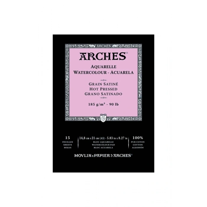 Arches Sulu Boya Defteri Blok Sıcak Baskı - Düz Doku 185 gr. 15x21 cm. 15 Yaprak