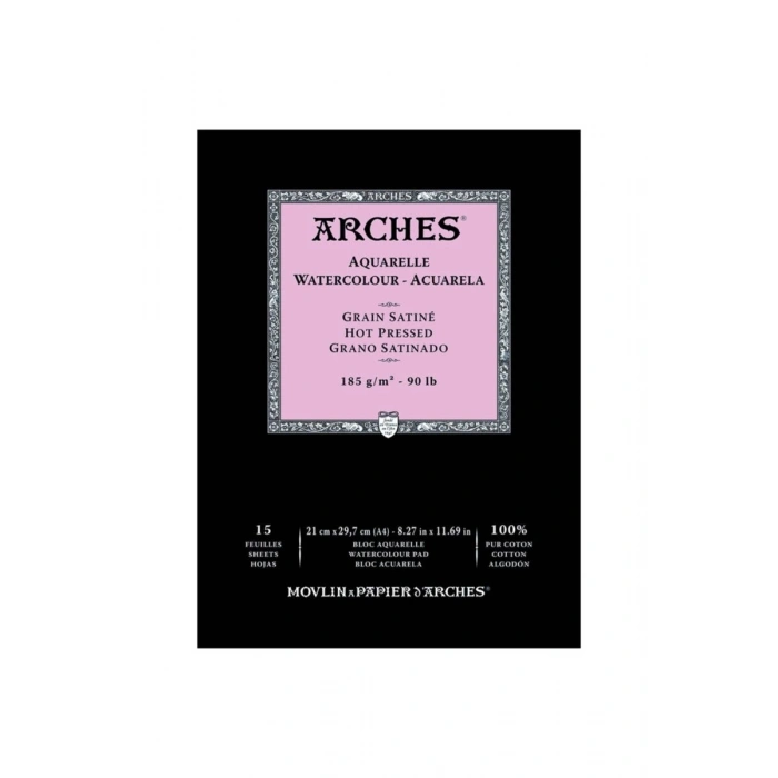 Arches Sulu Boya Defteri Blok Sıcak Baskı - Düz Doku 185 gr. 21x29 cm. 15 Yaprak