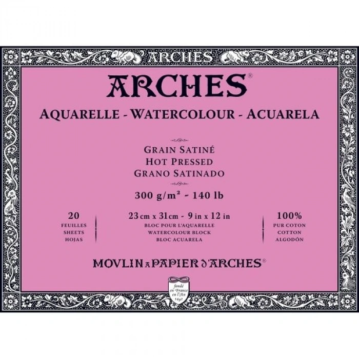 Arches Sulu Boya Defteri Blok Sıcak Baskı - Düz Doku 300 gr. 23x31 cm. 20 Yaprak