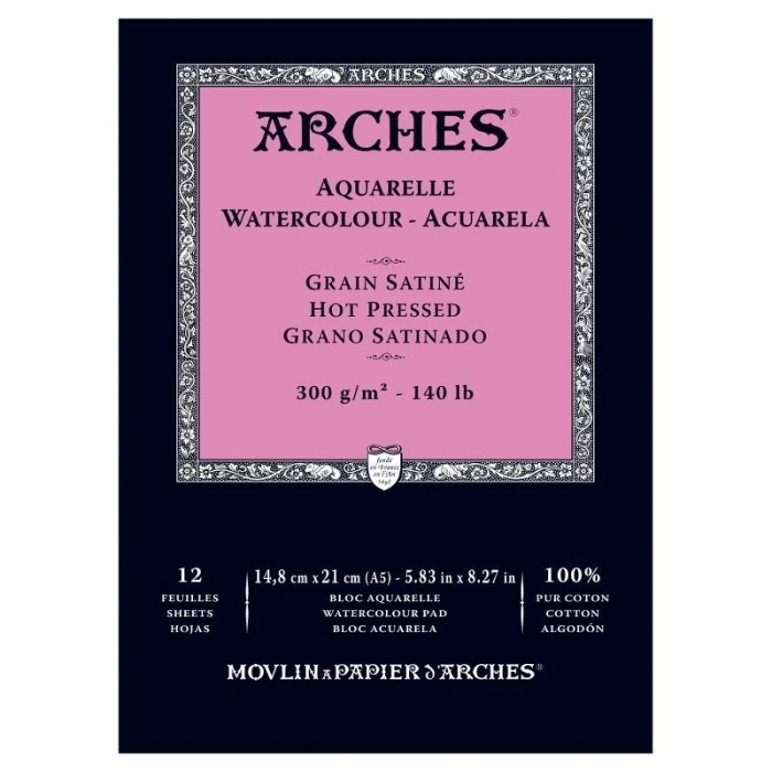 Arches Sulu Boya Defteri Blok Sıcak Baskı - Düz Doku 300 gr. 15x21 cm. 12 Yaprak