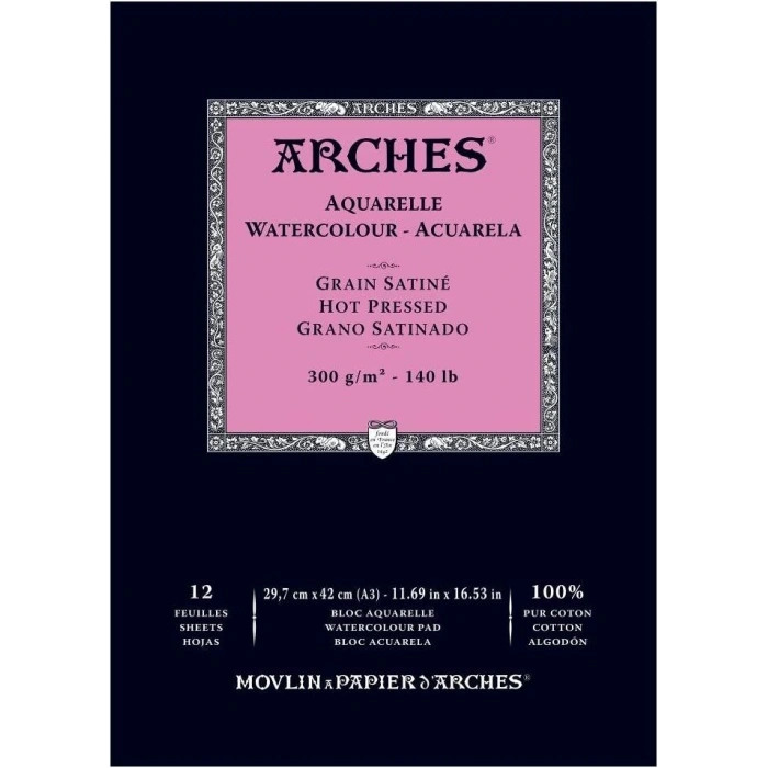 Arches Sulu Boya Defteri Blok Sıcak Baskı - Düz Doku 300 gr. 29x42 cm. 12 Yaprak