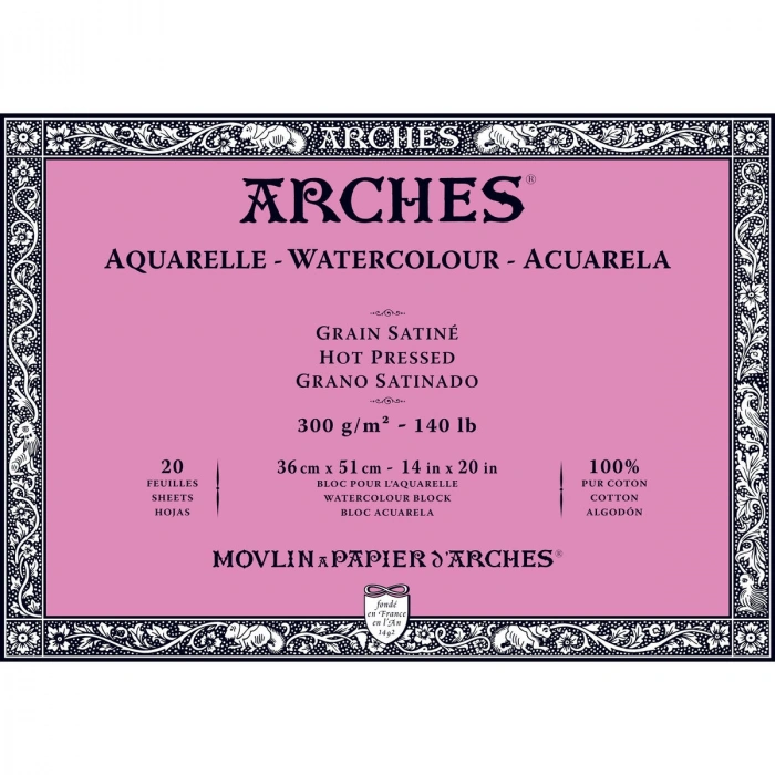 Arches Sulu Boya Defteri Blok Sıcak Baskı - Düz Doku 300 gr. 36x51 cm. 20 Yaprak
