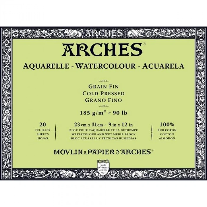 Arches Sulu Boya Defteri Blok Soğuk Baskı - Orta Doku 185 gr. 23x31 cm. 20 Yaprak