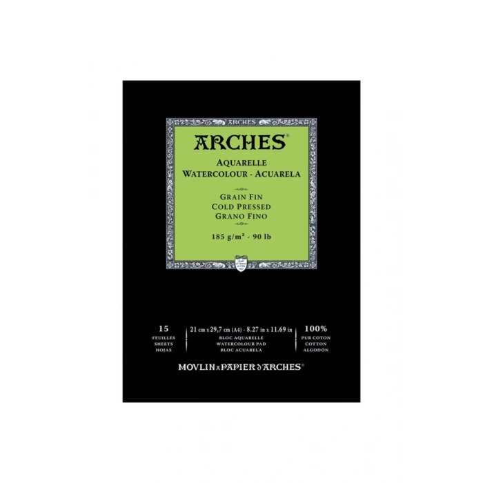 Arches Sulu Boya Defteri Blok Soğuk Baskı - Orta Doku 185 gr. 21x29 cm. 15 Yaprak