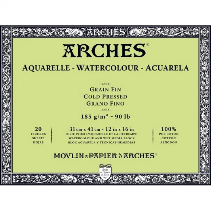 Arches Sulu Boya Defteri Blok Soğuk Baskı - Orta Doku 185 gr. 31x41 cm. 20 Yaprak