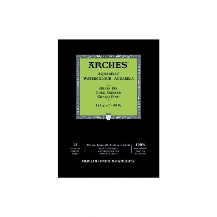 Arches Sulu Boya Defteri Blok Soğuk Baskı - Orta Doku 185 gr. 29x42 cm. 15 Yaprak