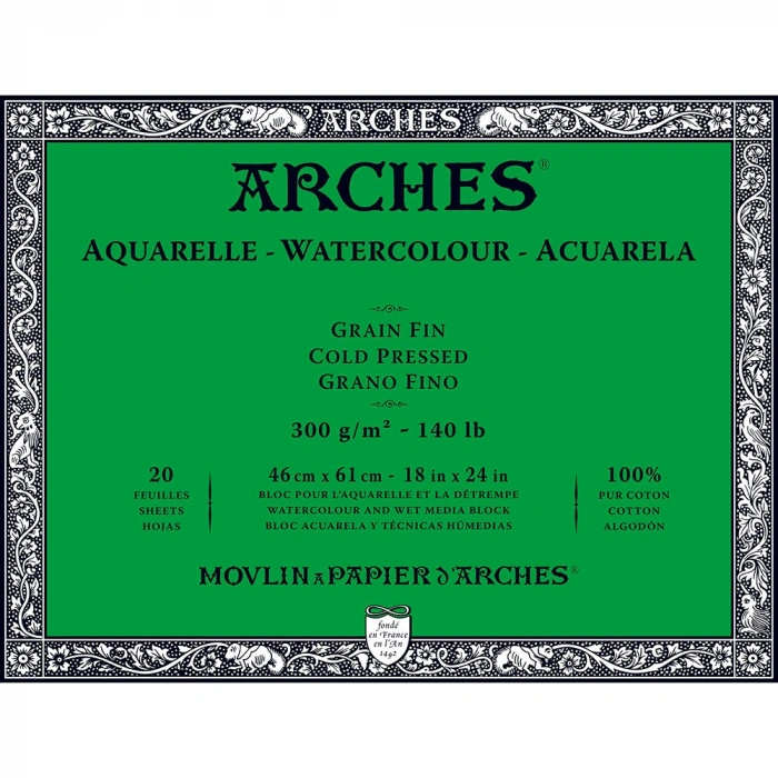 Arches Sulu Boya Defteri Blok Soğuk Baskı - Orta Doku 300 gr. 46x61 cm. 20 Yaprak