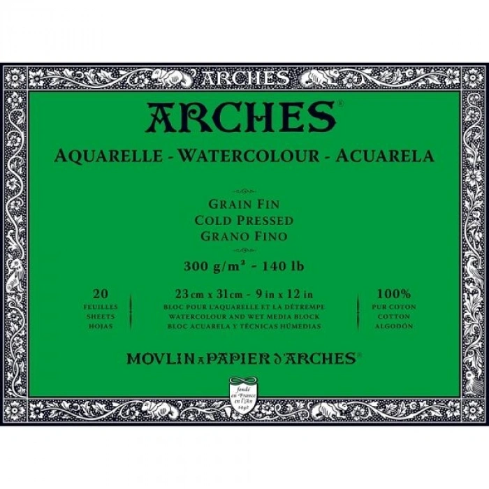 Arches Sulu Boya Defteri Blok Soğuk Baskı - Orta Doku 300 gr. 23x31 cm. 20 Yaprak