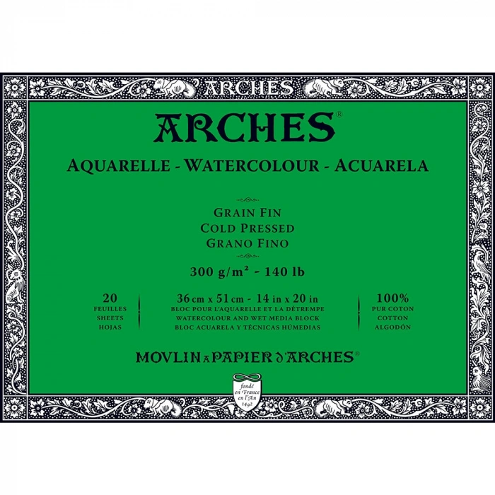 Arches Sulu Boya Defteri Blok Soğuk Baskı - Orta Doku 300 gr. 36x51 cm. 20 Yaprak