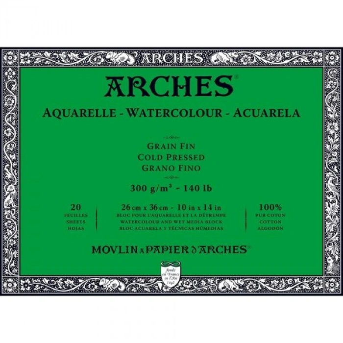 Arches Sulu Boya Defteri Blok Soğuk Baskı - Orta Doku 300 gr. 26x36 cm. 20 Yaprak