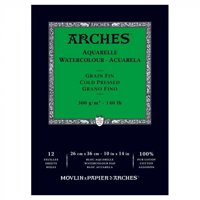 Arches Sulu Boya Defteri Blok Soğuk Baskı - Orta Doku 300 gr. 26x36 cm. 12 Yaprak