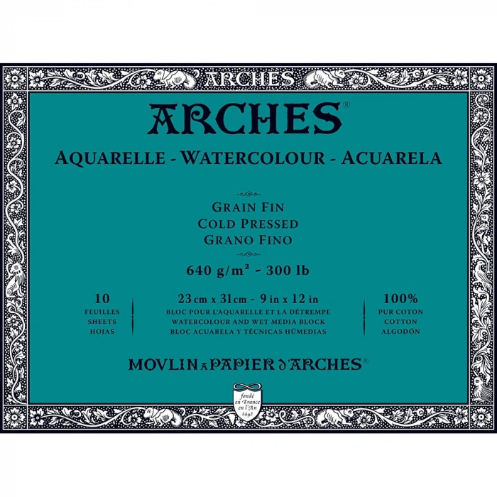 Arches Sulu Boya Defteri Blok Soğuk Baskı - Orta Doku 640 gr. 23x31 cm. 10 Yaprak