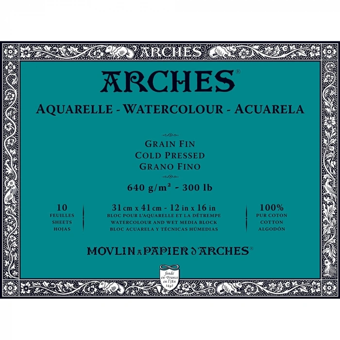 Arches Sulu Boya Defteri Blok Soğuk Baskı - Orta Doku 640 gr. 31x41 cm. 10 Yaprak