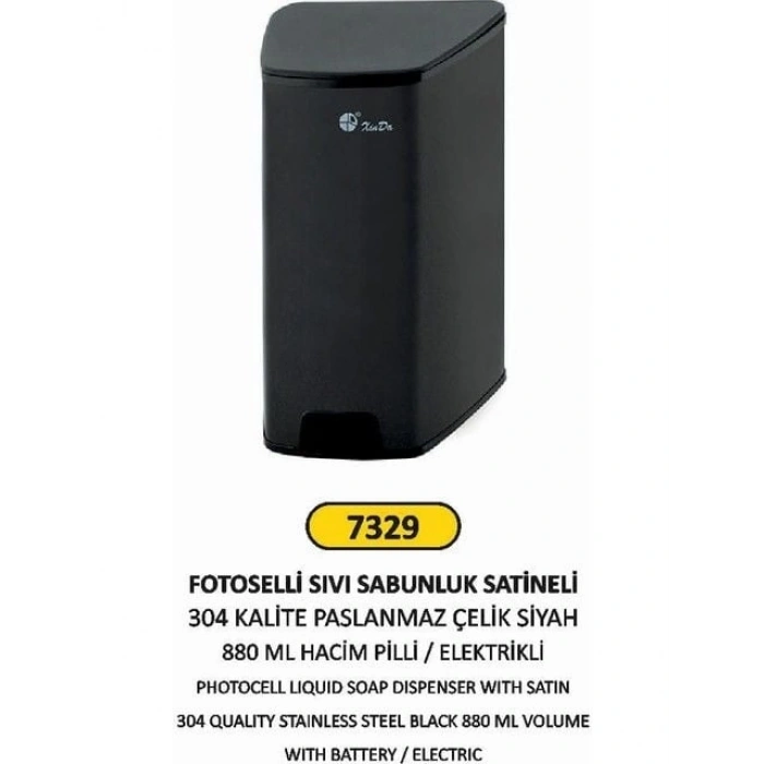 Arı Metal Fotoselli Sıvı Sabunluk 304 Paslanmaz Siyah 0,88 Lt