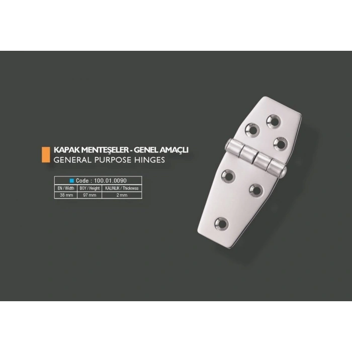 Armetal Sabit Kapak Tipi Menteşe Polisajlı 304 Kalite 38X97X2,0 Mm (Kısa Köşeli - Uzun Köşeli)