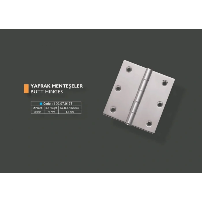 Armetal Yaprak Menteşe Polisajlı 304 Kalite 70X75X1,5 Mm