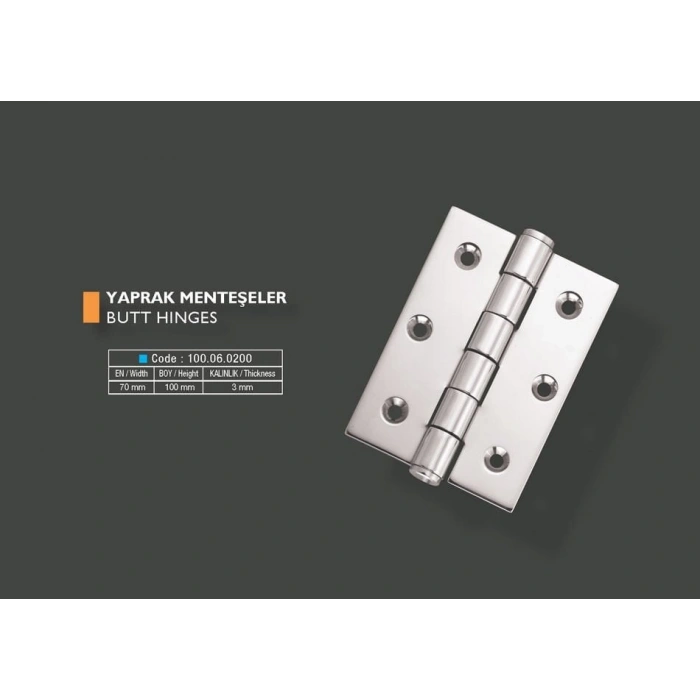 Armetal Yaprak Menteşe Polisajlı 304 Kalite 75X100X3,0 Mm