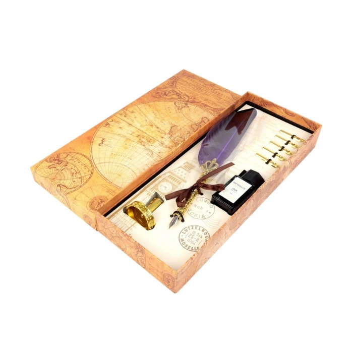 Art Elegant Dolma Ve Kaligrafi Divit Kalem Seti 8 Parça World Map Serisi Mor