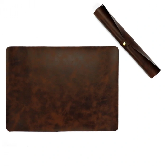 Art Elegant Suni Deri Yazı Altlığı 30x40cm Desenli Koyu Kahve