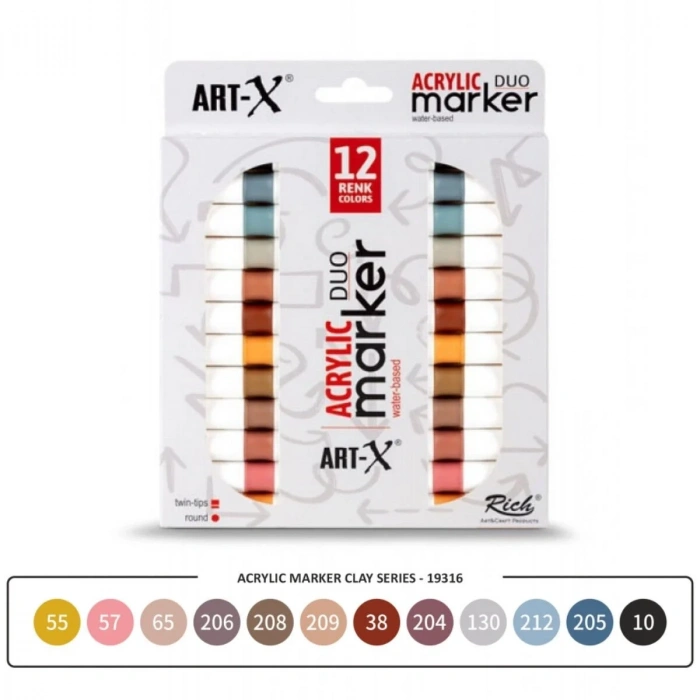 ART-X Çift Uçlu Akrilik Marker Kalem Seti 12li Clay