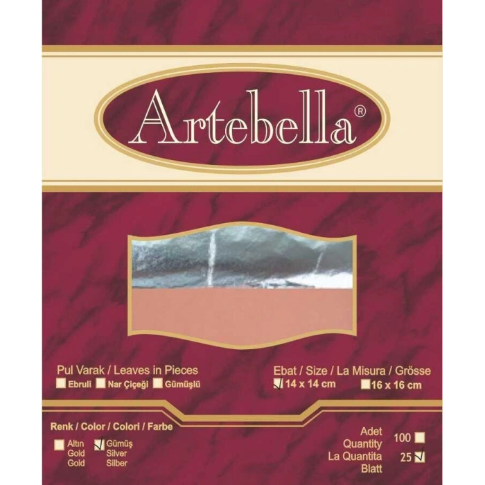 Artebella Metal İmitasyon Yaprak Varak Gümüş 14x14cm 25 Yaprak