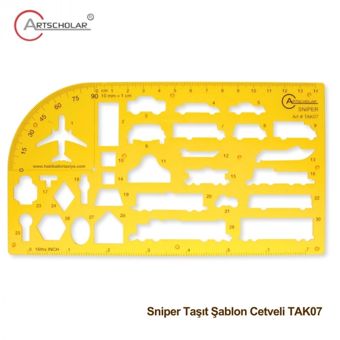 Artscholar Sniper Taşıt Şablon Cetveli 14cm-7inç-90derece