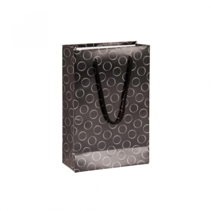 BASKILI SİYAH KARTON HEDİYE VE ALIŞVERİŞ ÇANTASI (11X16) 25 ADET