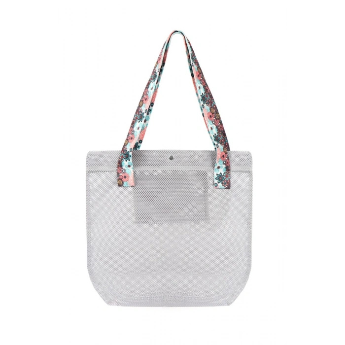 BBack File Kadın Plaj Çantası / Günlük El Ve Omuz Çantası 44x37 cm. GRİ (Desenli Saplı)