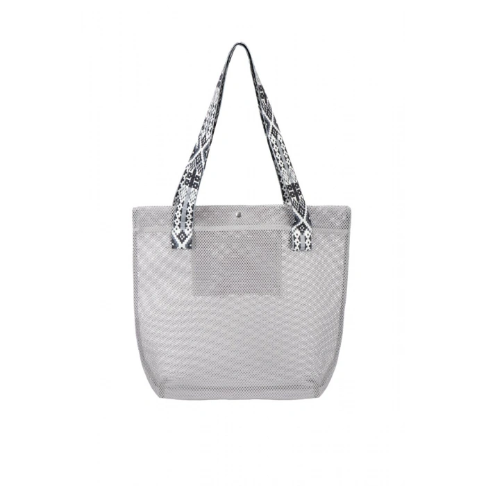 BBack File Kadın Plaj Çantası / Günlük El Ve Omuz Çantası 44x37 cm. GRİ (Ekose Saplı)