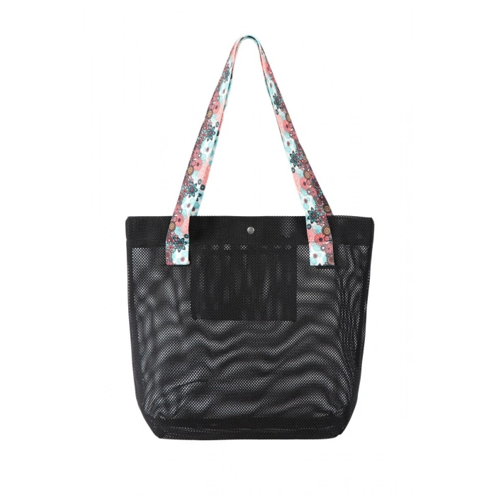 BBack File Kadın Plaj Çantası / Günlük El Ve Omuz Çantası 44x37 cm. SİYAH (Desenli Sap)