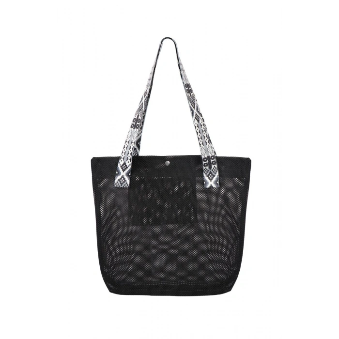 BBack File Kadın Plaj Çantası / Günlük El Ve Omuz Çantası 44x37 cm. SİYAH (Ekose Sap)