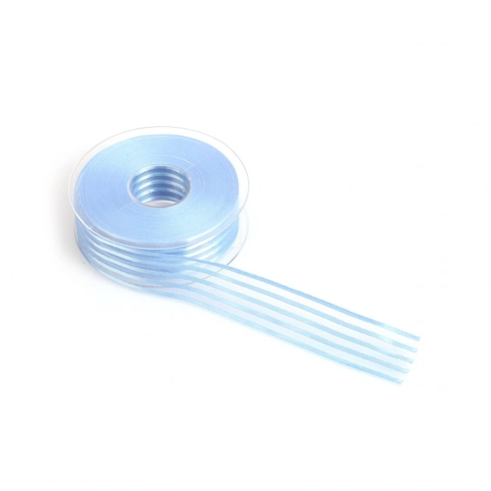 Bebe Mavi Saten Çizgili Şifon Kurdele