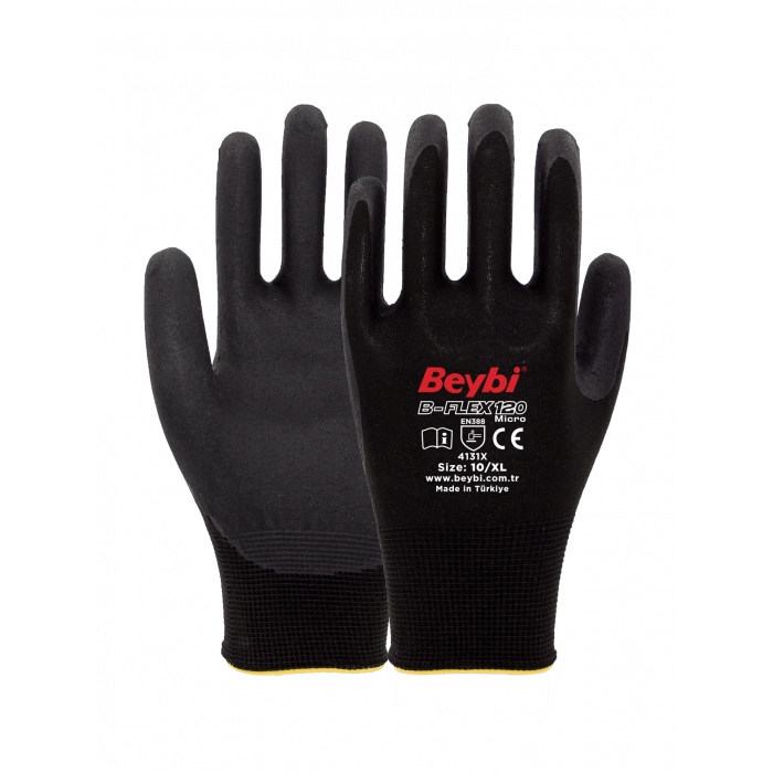 Beybi B-Flex120 Micro Köpük Kaplı Eldiven Koyu Gri-Siyah No 09