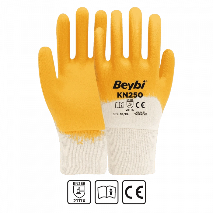 Beybi KN250 Pamuk Nitril Eldiven Sarı No 10