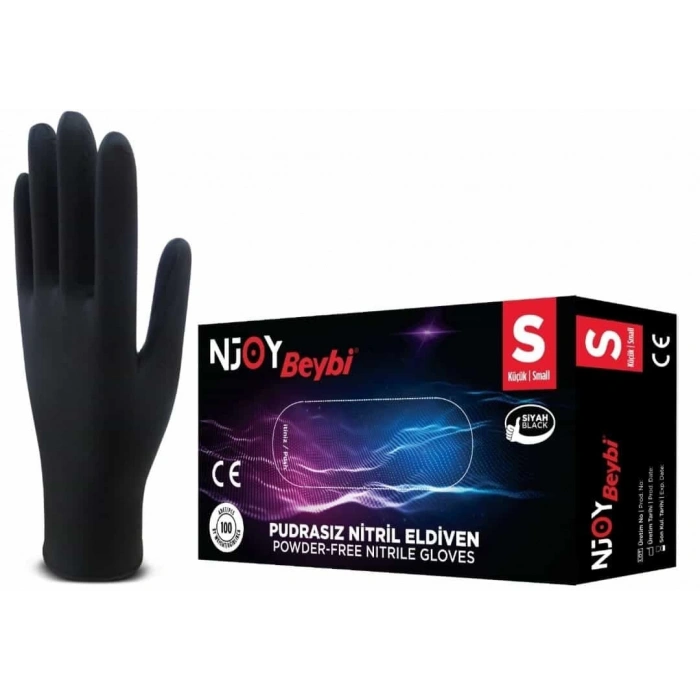 Beybi Njoy Siyah Nitril Medikal Muayene Eldiveni ( S ) 100 Adet